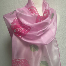 Load image into Gallery viewer, Roses Design X Long Silk Scarf in Pink & Silver : Hand Painted Silk
