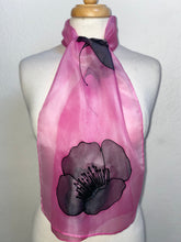 Load image into Gallery viewer, Poppy Noir Design Hand Painted Silk Neck Scarf in Pink, Black