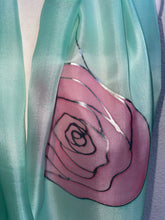 Load image into Gallery viewer, Roses Design X Long Silk Scarf in Pink & Mint : Hand Painted Silk