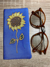 Load image into Gallery viewer, Sunflower Design Glasses Case in navy or blue Hand Painted Silk