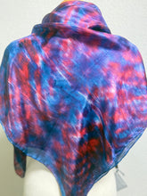 Load image into Gallery viewer, Hand Dyed Square Silk Scarf in Blues Dark Red