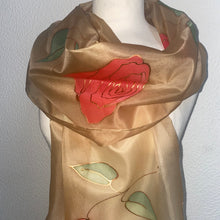 Load image into Gallery viewer, Roses Design X Long Silk Scarf in Camel & Red : Hand Painted Silk