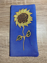 Load image into Gallery viewer, Sunflower Design Glasses Case in navy or blue Hand Painted Silk