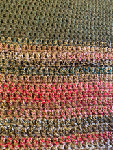 Load image into Gallery viewer, Peak District Hand Crochet Throw Blanket in Olive Green and Rose Shades Wool Acrylic Mix