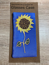 Load image into Gallery viewer, Sunflower Design Glasses Case in navy or blue Hand Painted Silk