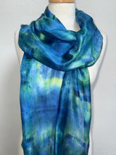 Load image into Gallery viewer, Hand Dyed Long Silk Scarf in Blue Azure Jade Ultramarine by Designer Silk Artist
