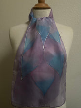 Load image into Gallery viewer, Flames Design Hand Painted Silk Neck Scarf in Lilac, Blue, Pink