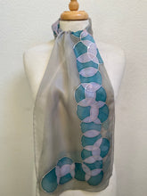 Load image into Gallery viewer, Bubbles Design Hand Painted Silk Neck Scarf in Grey Teal
