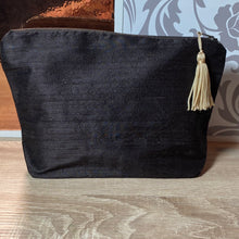 Load image into Gallery viewer, Three Owls Design Cosmetics Purse in Chocolate Brown Gold : Hand Printed Silk