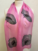 Load image into Gallery viewer, Poppy Noir Design Hand Painted Silk Neck Scarf in Pink, Black
