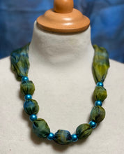Load image into Gallery viewer, Silk Necklace in Spring Green and Turquoise : Hand Dyed by Designer Silk