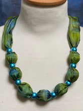 Load image into Gallery viewer, Silk Necklace in Spring Green and Turquoise : Hand Dyed by Designer Silk