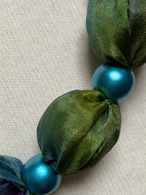 Load image into Gallery viewer, Silk Necklace in Spring Green and Turquoise : Hand Dyed by Designer Silk