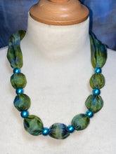 Load image into Gallery viewer, Silk Necklace in Spring Green and Turquoise : Hand Dyed by Designer Silk