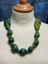 Load image into Gallery viewer, Silk Necklace in Spring Green and Turquoise : Hand Dyed by Designer Silk