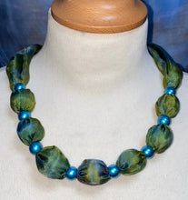 Load image into Gallery viewer, Silk Necklace in Spring Green and Turquoise : Hand Dyed by Designer Silk