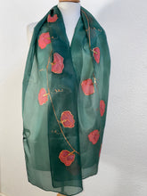 Load image into Gallery viewer, Sweet Peas Design X Long Silk Scarf : Hand Painted Silk in Green