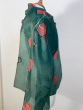Load image into Gallery viewer, Sweet Peas Design X Long Silk Scarf : Hand Painted Silk in Green