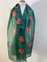 Load image into Gallery viewer, Sweet Peas Design X Long Silk Scarf : Hand Painted Silk in Green