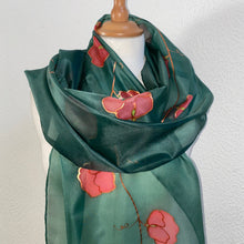 Load image into Gallery viewer, Sweet Peas Design X Long Silk Scarf : Hand Painted Silk in Green