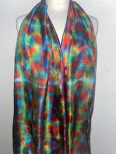 Load image into Gallery viewer, Hand Dyed Long Silk Scarf in Green Red and Blue