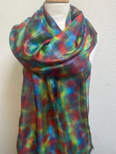 Load image into Gallery viewer, Hand Dyed Long Silk Scarf in Green Red and Blue