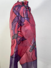 Load image into Gallery viewer, Butterflies Design X Long Silk Scarf in Burgundy : Hand Painted Silk