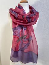 Load image into Gallery viewer, Butterflies Design X Long Silk Scarf in Burgundy : Hand Painted Silk