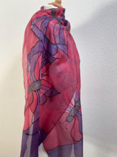 Load image into Gallery viewer, Butterflies Design X Long Silk Scarf in Burgundy : Hand Painted Silk