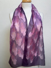 Load image into Gallery viewer, Leaves Design Hand Painted Silk Neck Scarf in Pinks Burgundy