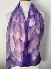 Load image into Gallery viewer, Leaves Design Hand Painted Silk Neck Scarf in Lilac Purple