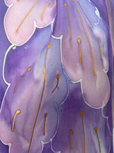 Load image into Gallery viewer, Leaves Design Hand Painted Silk Neck Scarf in Lilac Purple
