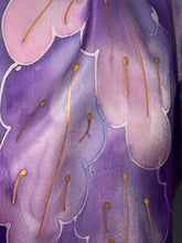 Load image into Gallery viewer, Leaves Design Hand Painted Silk Neck Scarf in Lilac Purple