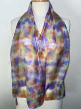 Load image into Gallery viewer, Hand Dyed Silk Neck Scarf in Purples Tan Green by Designer Silk Artist