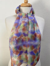 Load image into Gallery viewer, Hand Dyed Silk Neck Scarf in Purples Tan Green by Designer Silk Artist