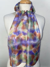 Load image into Gallery viewer, Hand Dyed Silk Neck Scarf in Purples Tan Green by Designer Silk Artist