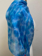 Load image into Gallery viewer, Hand Dyed Silk Neck Scarf in Turquoise Blue Azure White by Designer Silk Artist