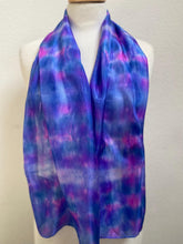 Load image into Gallery viewer, Hand Dyed Silk Neck Scarf in Blue Pink Light Blue by Designer Silk Artist