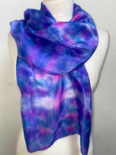 Load image into Gallery viewer, Hand Dyed Silk Neck Scarf in Blue Pink Light Blue by Designer Silk Artist