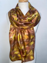 Load image into Gallery viewer, Hand Dyed Long Silk Scarf in Tan Brown Golden Yellow