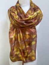 Load image into Gallery viewer, Hand Dyed Long Silk Scarf in Tan Brown Golden Yellow