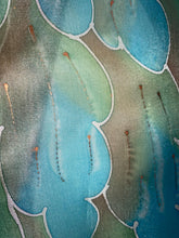 Load image into Gallery viewer, Leaves Design Hand Painted Silk Neck Scarf in Brown Aqua