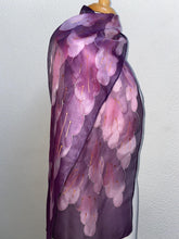 Load image into Gallery viewer, Leaves Design Hand Painted Silk Neck Scarf in Pinks Burgundy