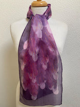 Load image into Gallery viewer, Leaves Design Hand Painted Silk Neck Scarf in Pinks Burgundy