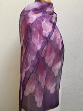 Load image into Gallery viewer, Leaves Design Hand Painted Silk Neck Scarf in Pinks Burgundy