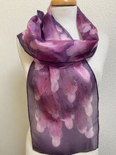Load image into Gallery viewer, Leaves Design Hand Painted Silk Neck Scarf in Pinks Burgundy