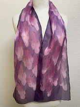 Load image into Gallery viewer, Leaves Design Hand Painted Silk Neck Scarf in Pinks Burgundy