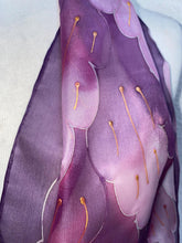 Load image into Gallery viewer, Leaves Design Hand Painted Silk Neck Scarf in Pinks Burgundy