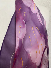 Load image into Gallery viewer, Leaves Design Hand Painted Silk Neck Scarf in Pinks Burgundy