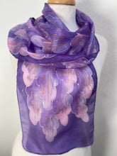 Load image into Gallery viewer, Leaves Design Hand Painted Silk Neck Scarf in Lilac Purple